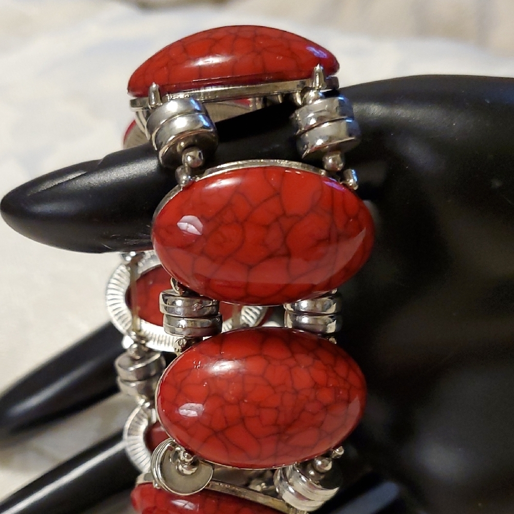 Elegant Red and Silver Women's Bracelet